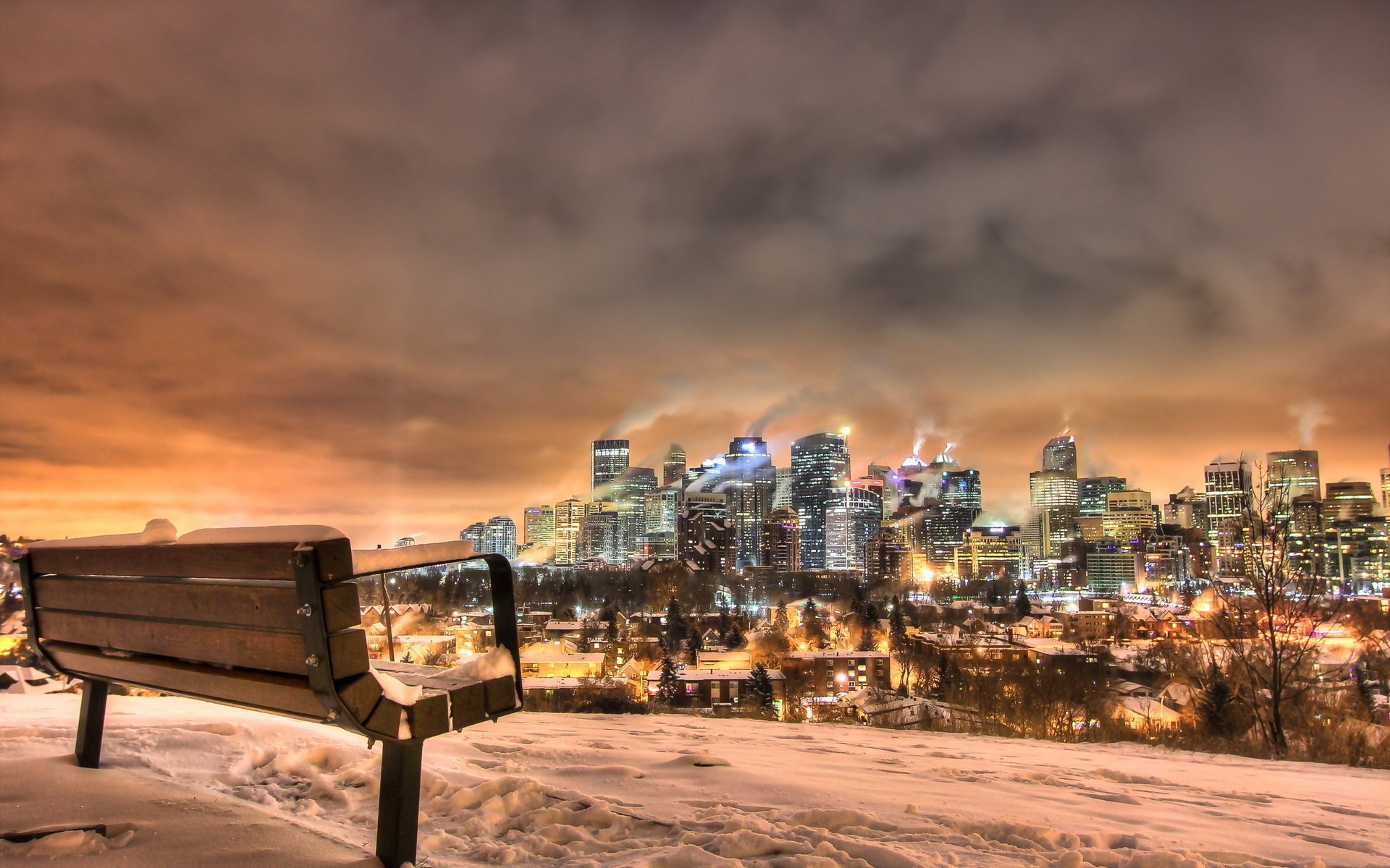 ночь город calgary скамья