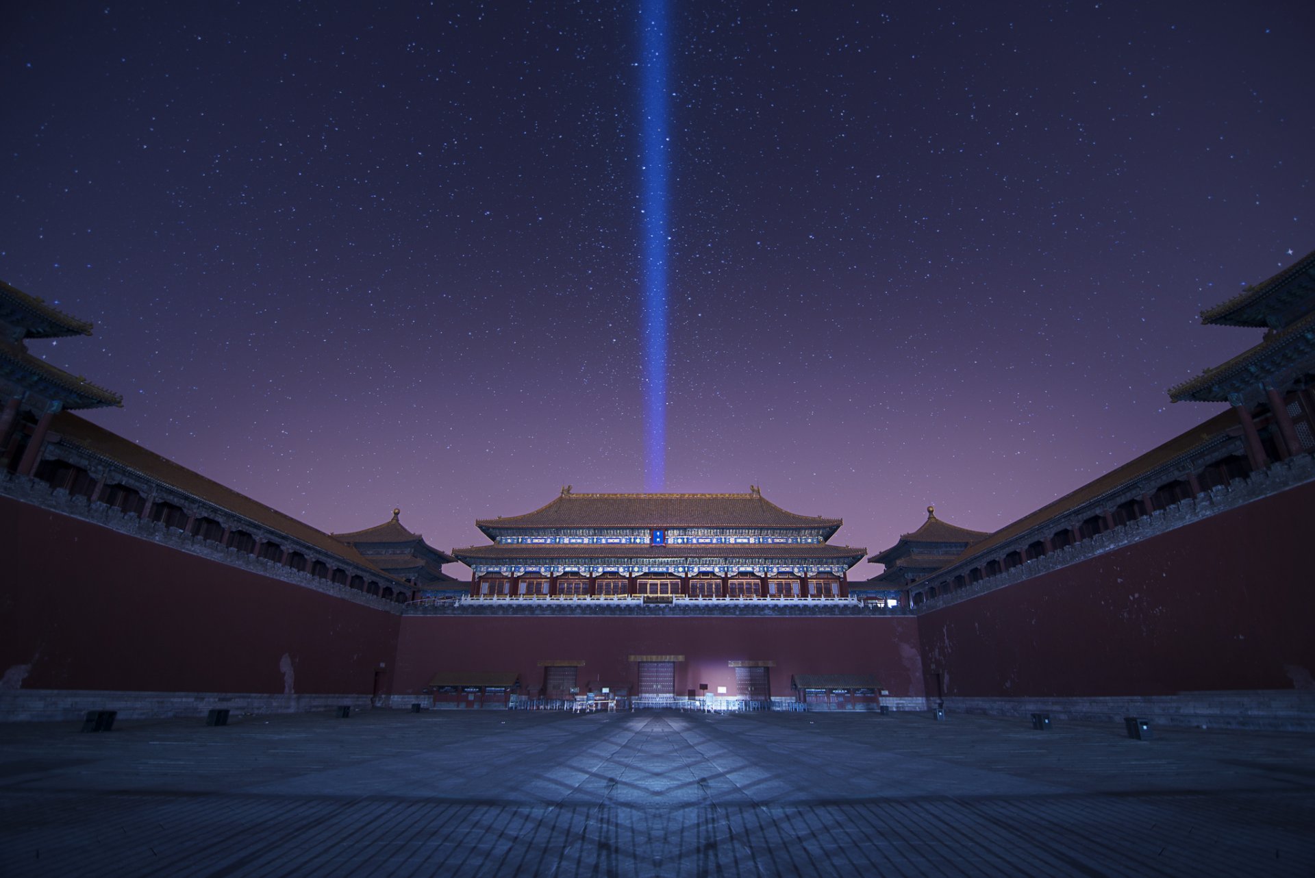 china beijing forbidden city the palace complex night lilac purple sky star