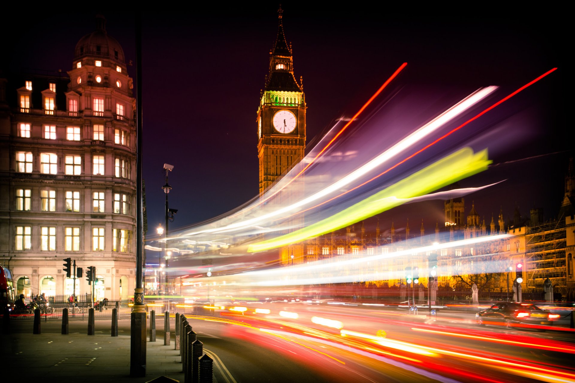 big ben london england great britain united kingdom architecture town night road machinery extract lights traffic lights street buildings lighting