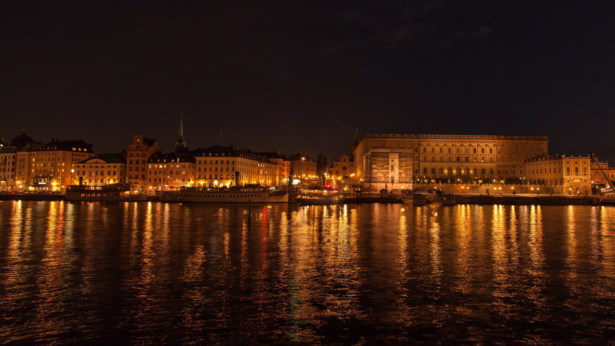 sztokholm noc światła promenada tło tapeta panoramiczny pełny ekran panoramiczny panoramiczny światła