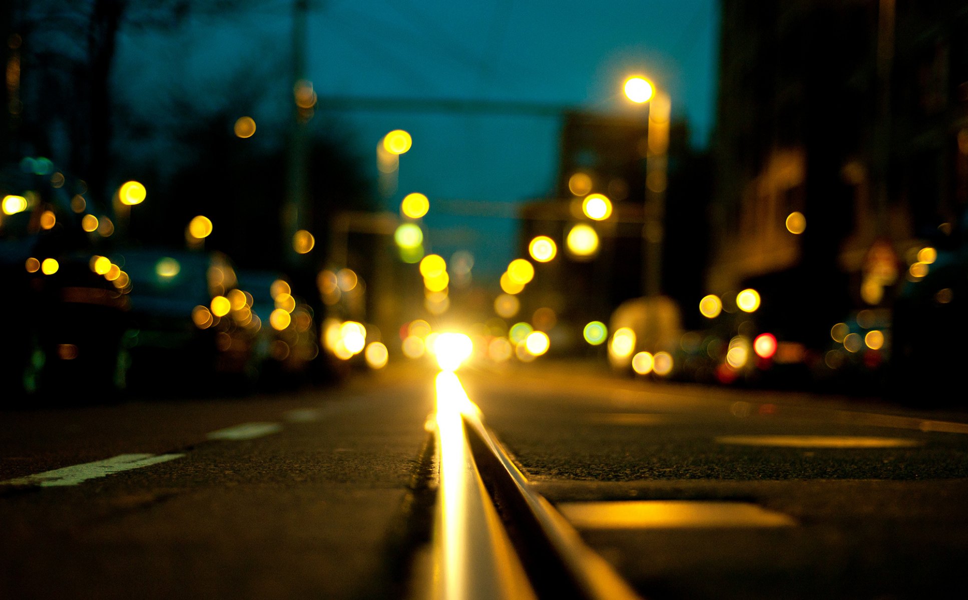 rotterdam süd-holland niederlande stadt nacht straße lichter bokeh straße asphalt maschinen transport