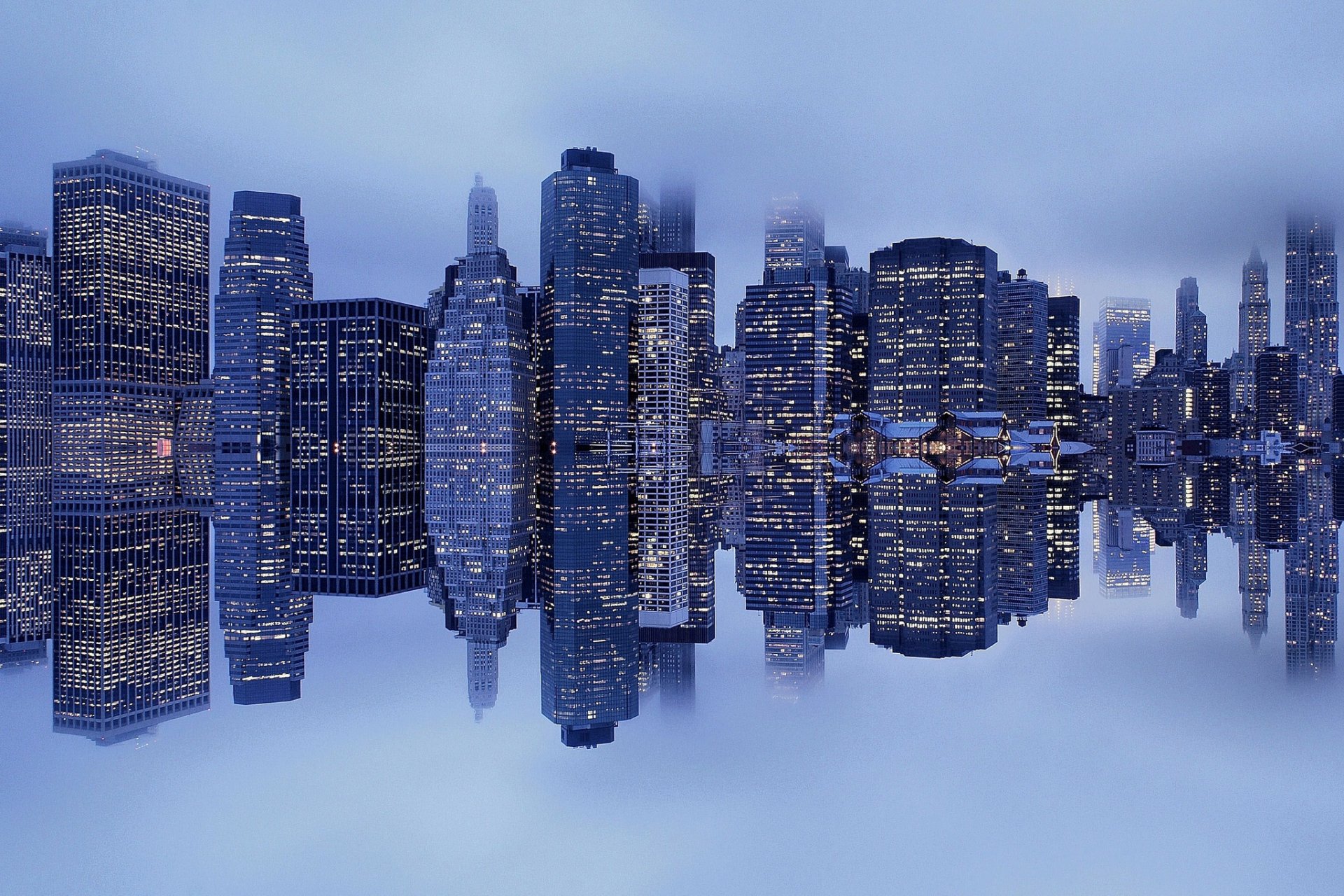 new york manhattan harbor fog reflection