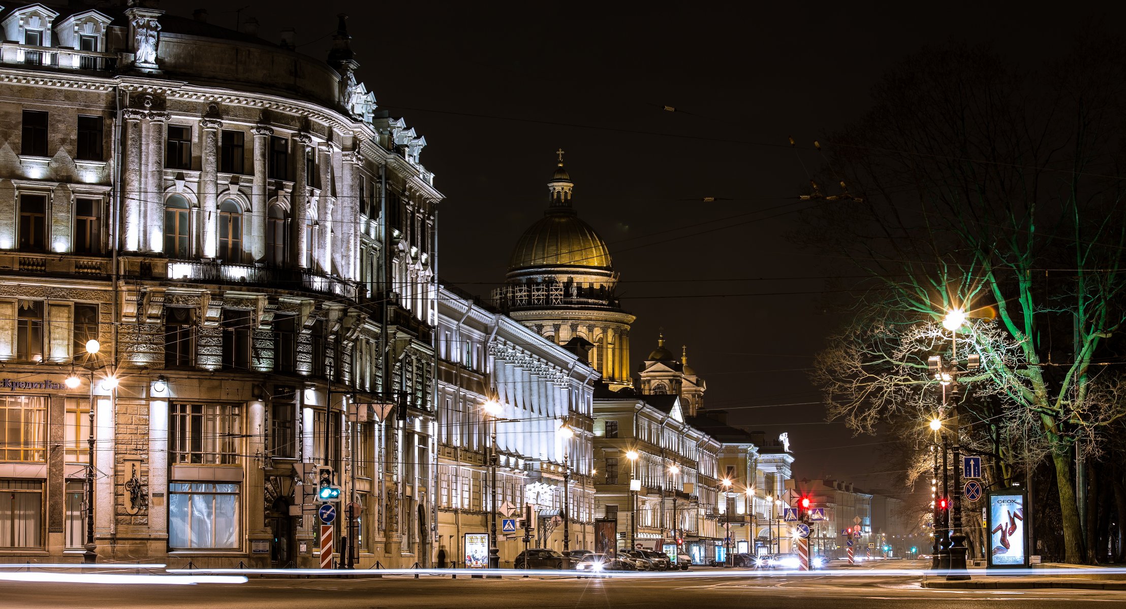 petersburg peter rosja noc światła latarnie droga ulica