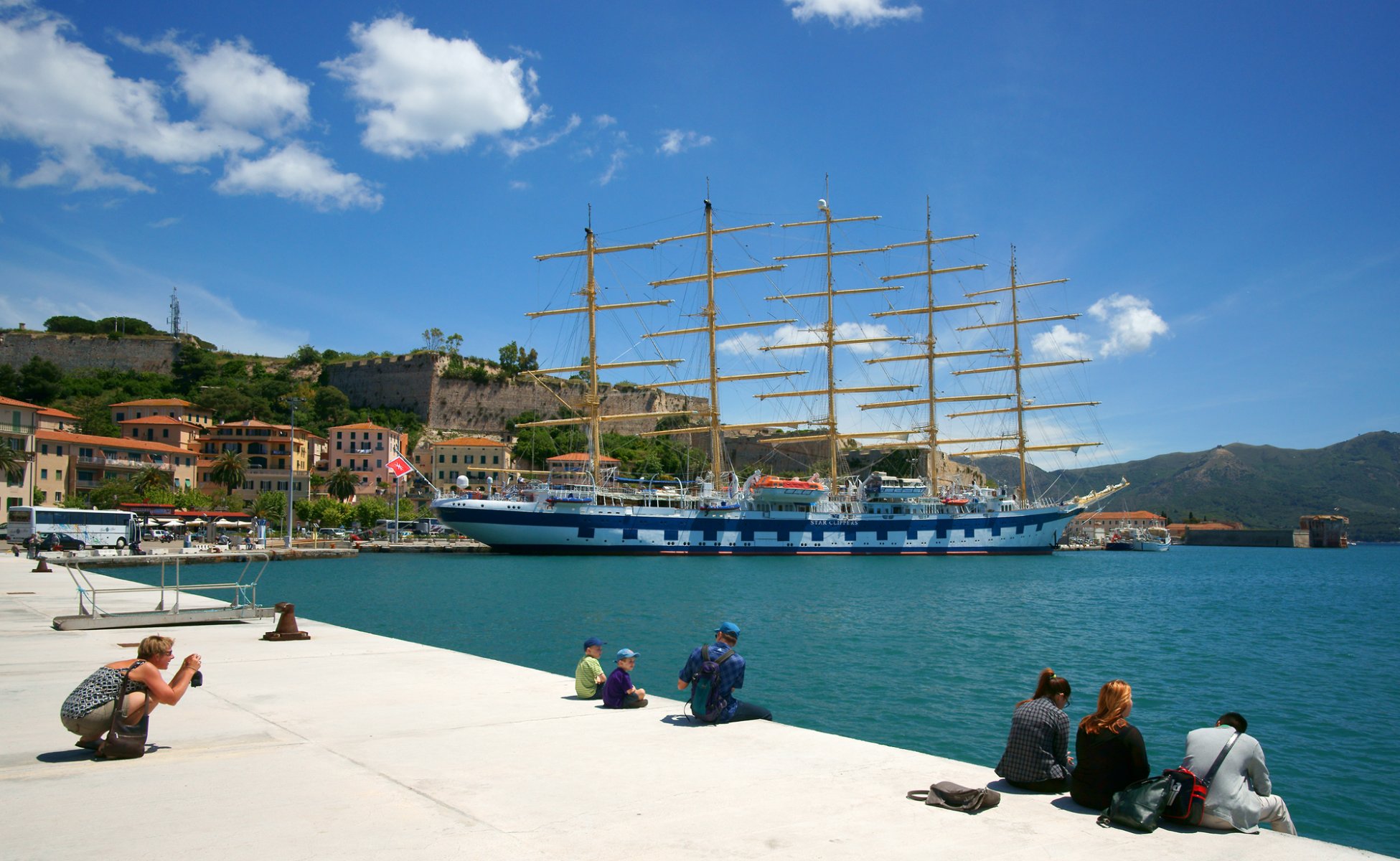 royal clipper portoferraio tuscany italy elba island harbor embankment the port sailboat