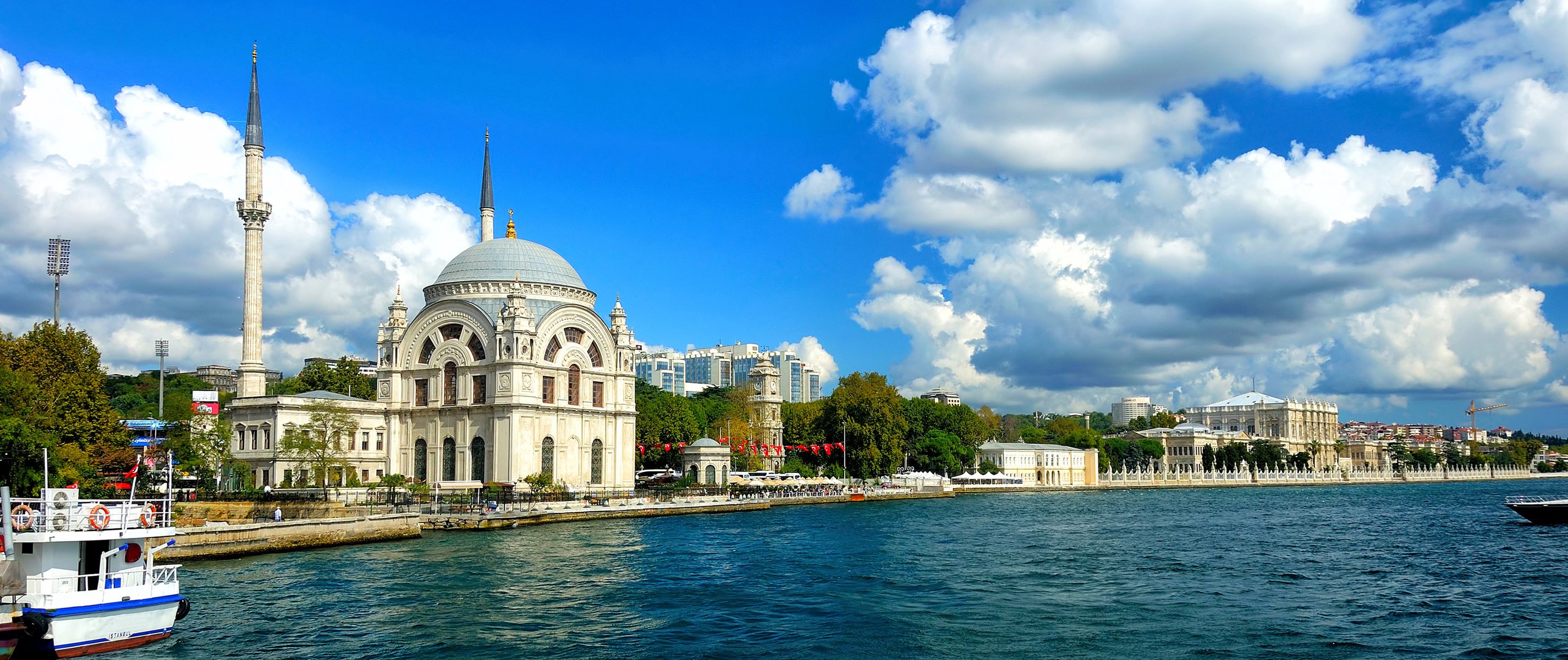 beautiful bosphorus sea dolmabahce mosque muslims istanbul turkey city landscape nature beautiful view of the bosphorus sea cities buildings panorama