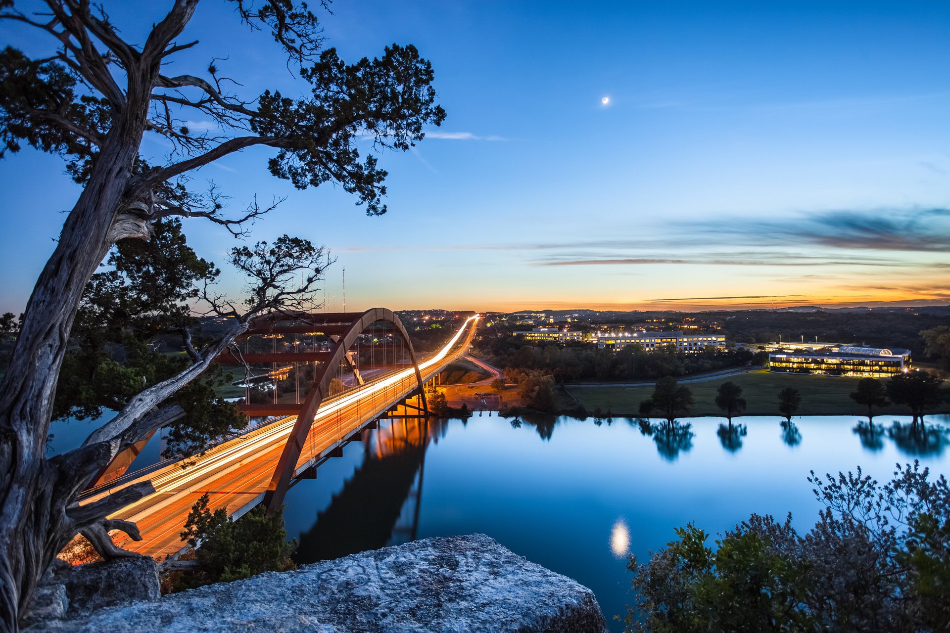 austin most texas księżyc rzeka wieczór usa usa