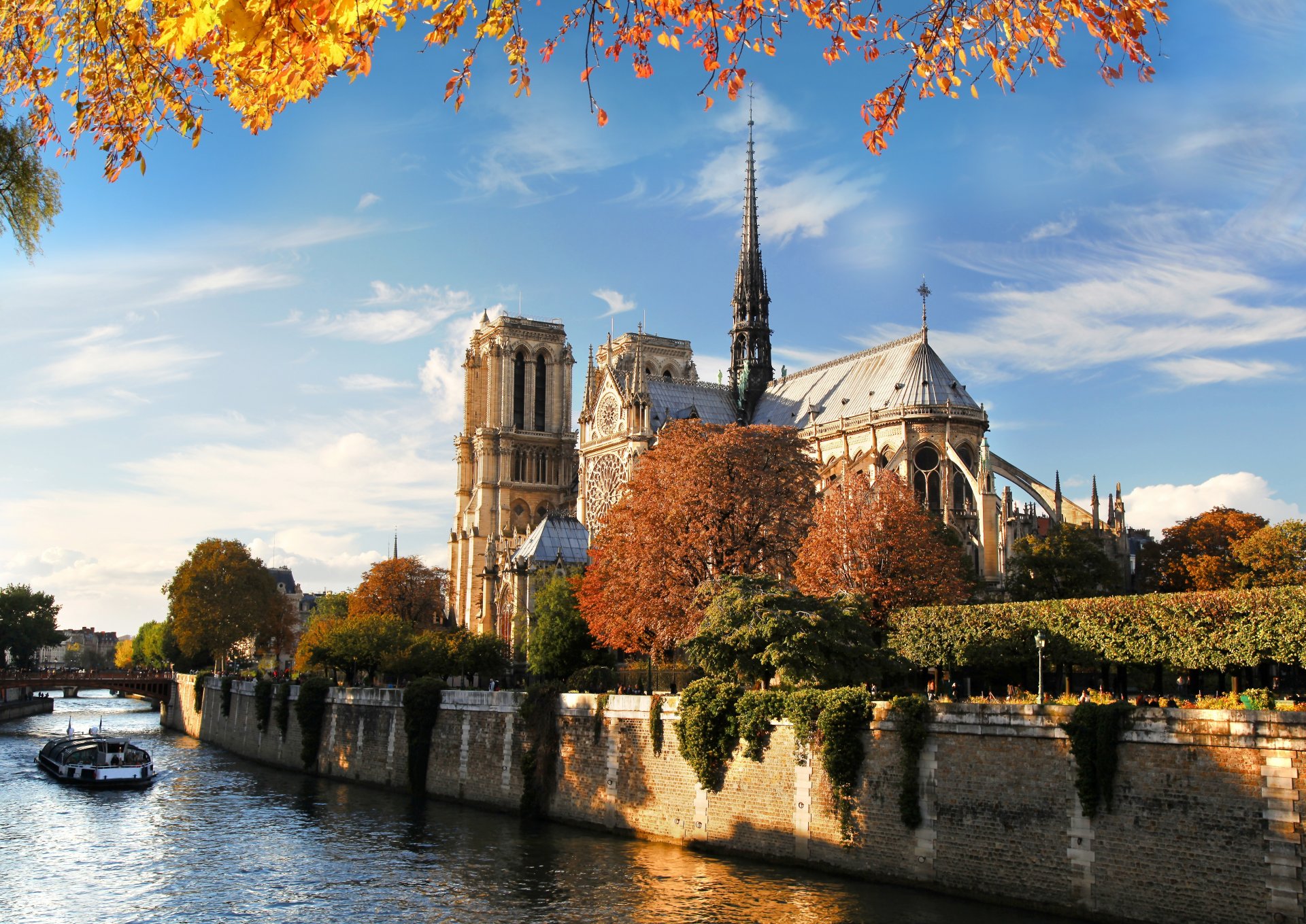 notre dame de paris kathedrale unserer lieben frau von paris notre dame de paris frankreich paris stadt fluss seine brücke architektur natur herbst