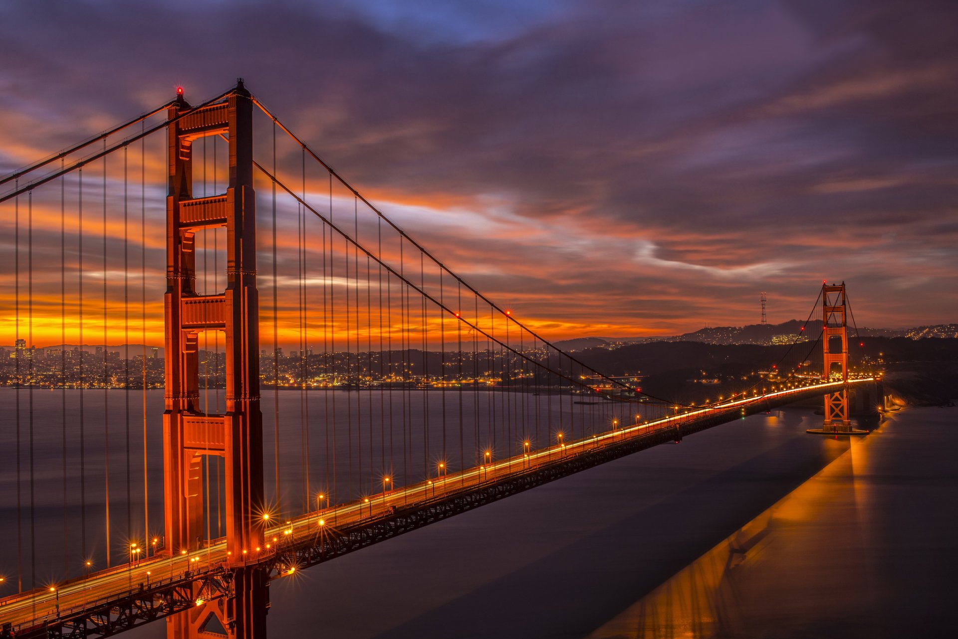 californie san francisco pont golden gate soirée crépuscule lumières