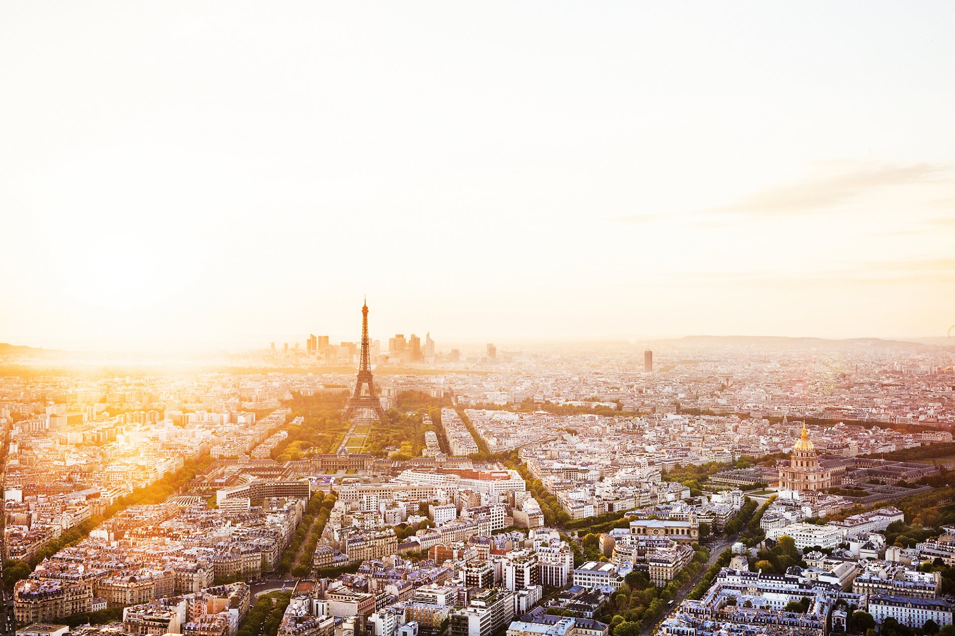 paris france town panorama morning dawn house buildings road street tree eiffel tower la tour eiffel architecture