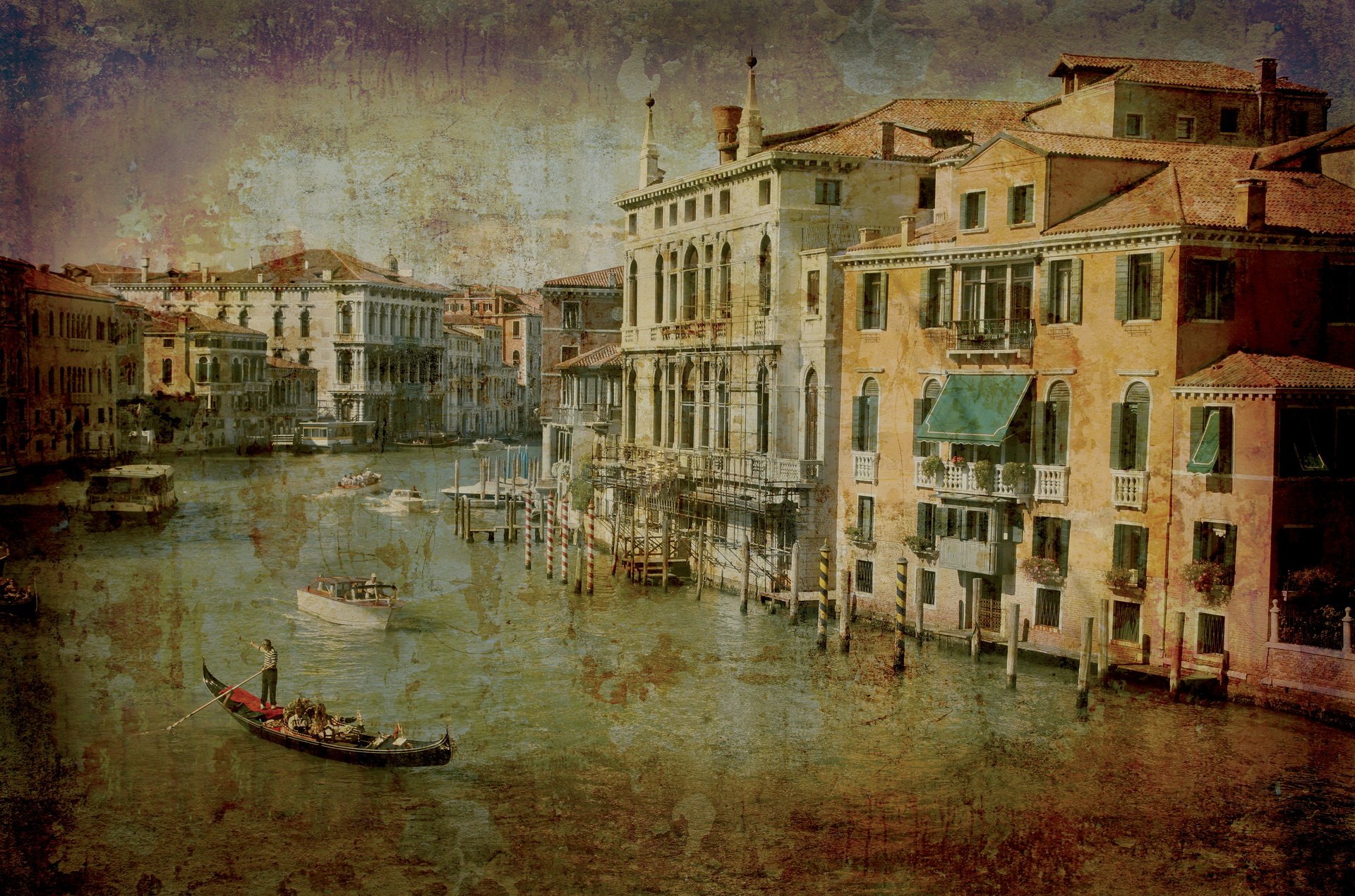 venedig italien kanal gondel stadt grunge jahrgang markisen markisen haus palast palazzo liegeplatz