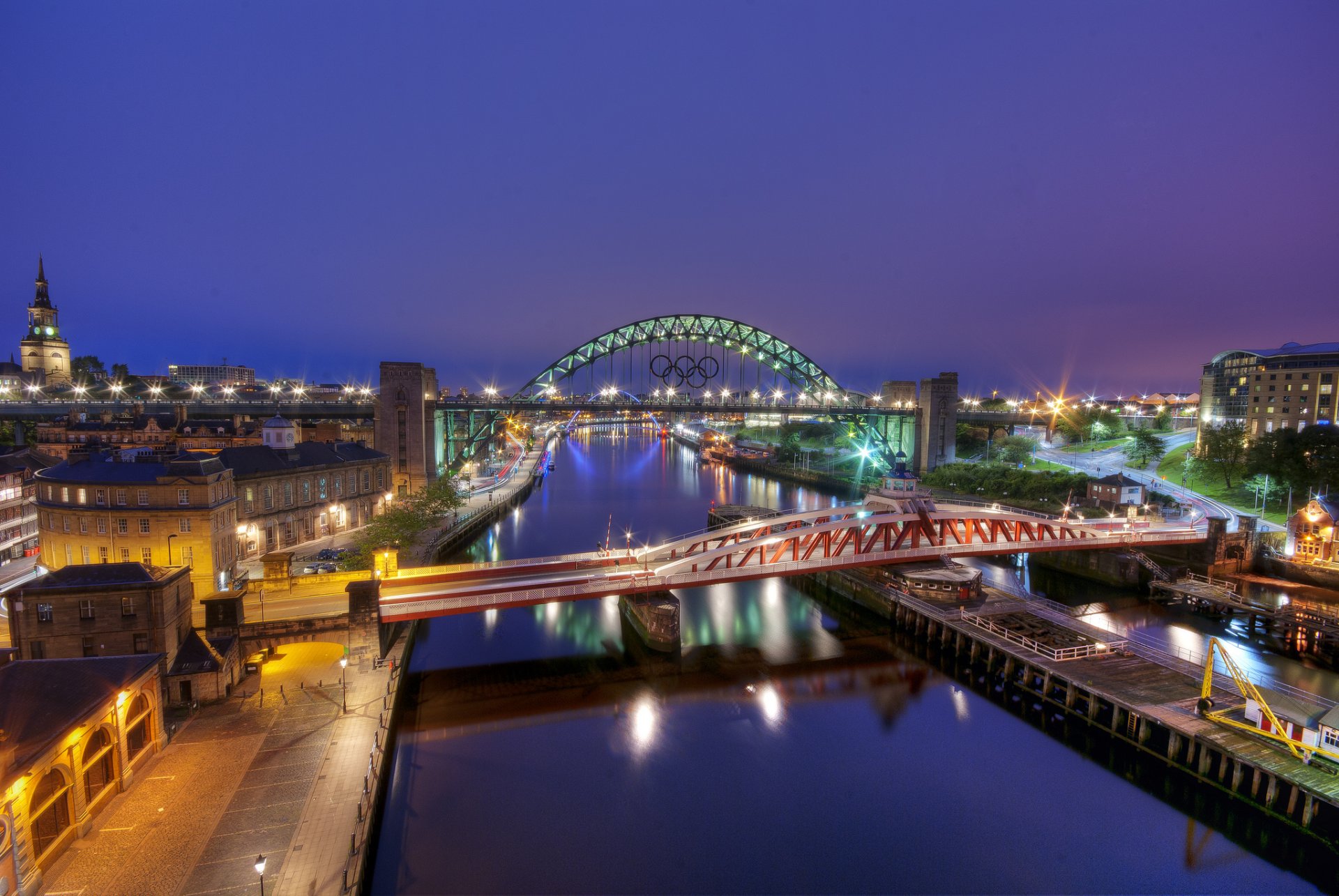 gateshead angleterre rivière ponts ville de nuit