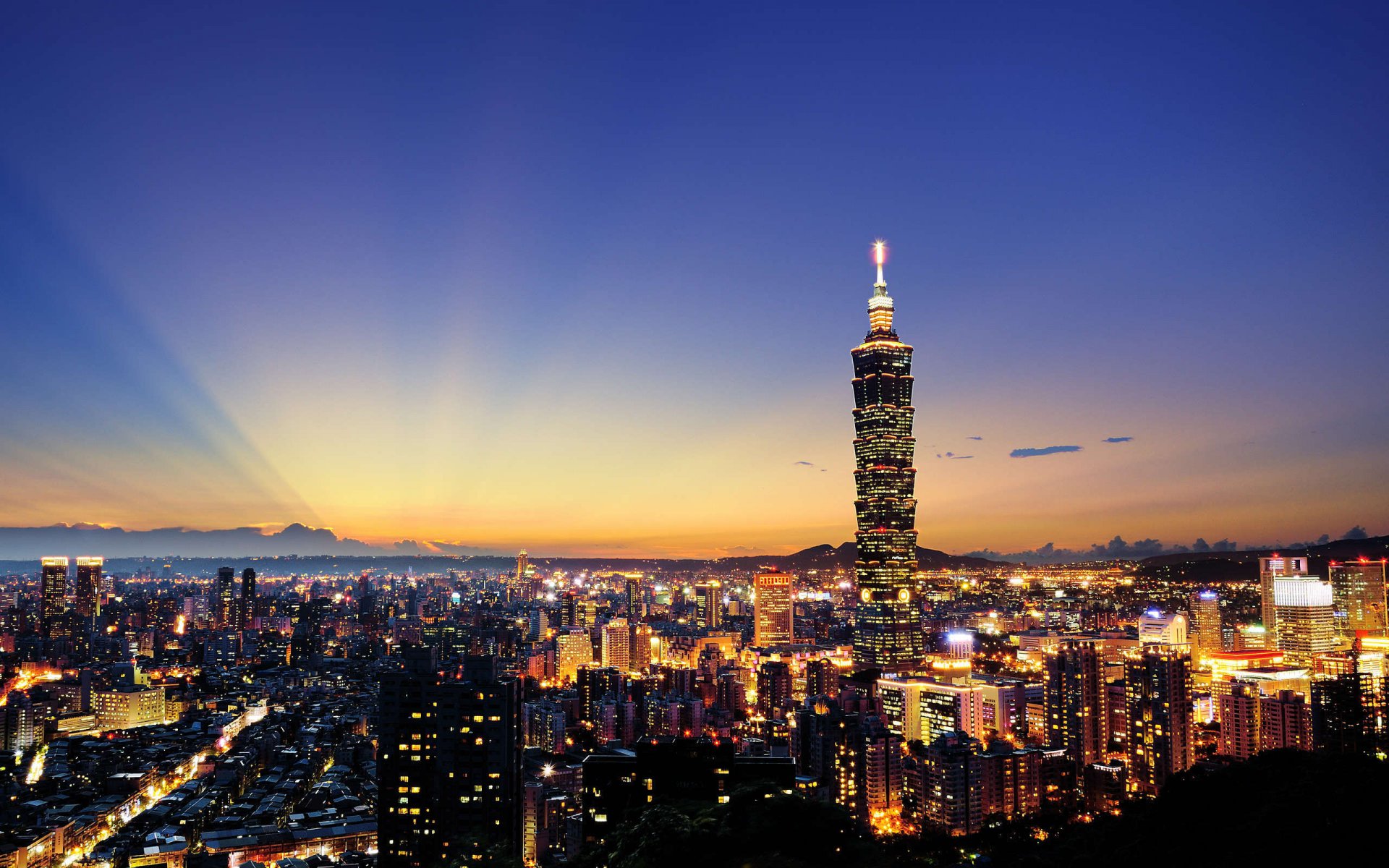 stadt china taiwan taipeh abend sonnenuntergang himmel häuser lichter panorama