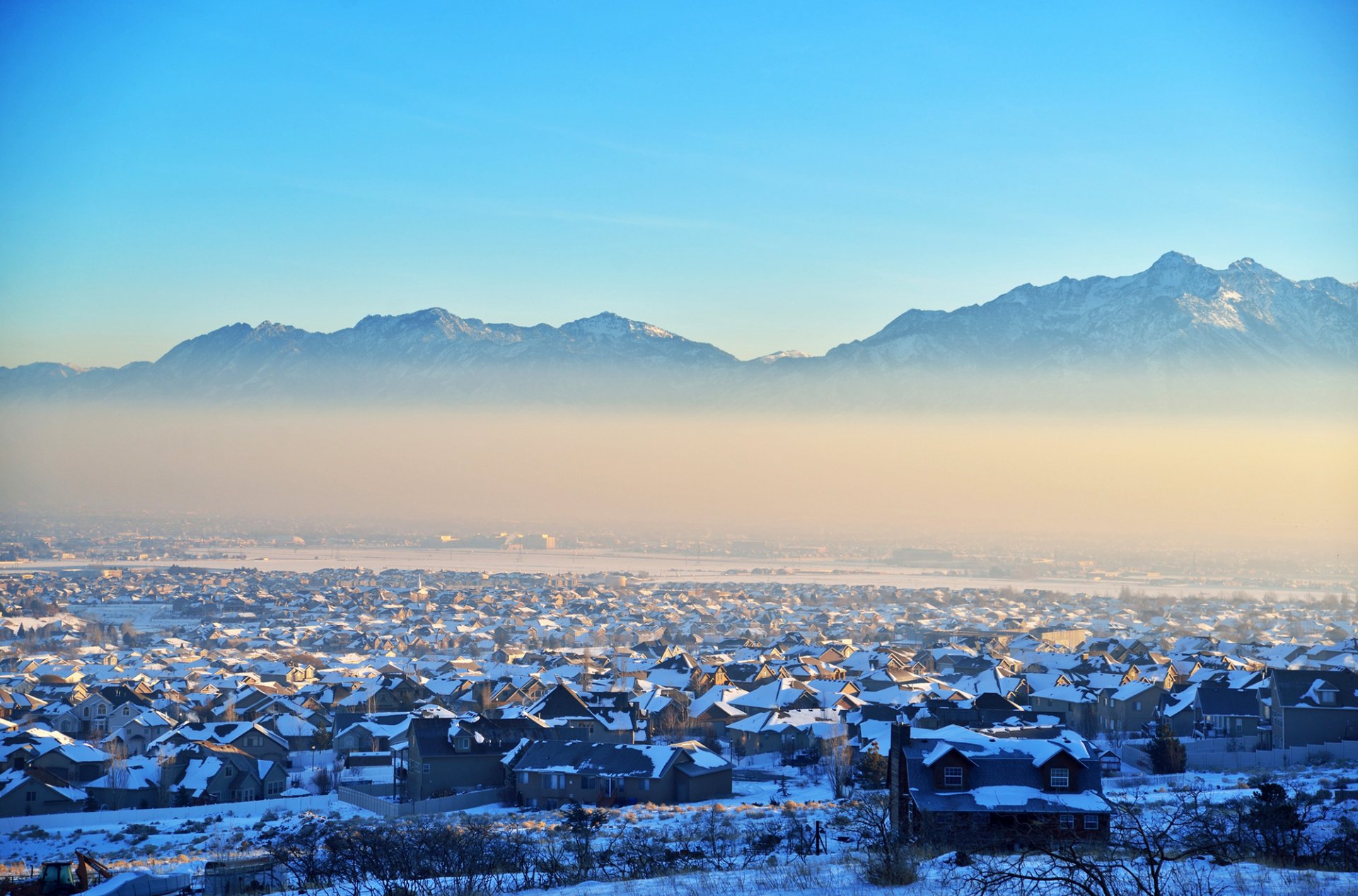 utah salt lake valley stati uniti stati uniti d america città montagne lago case edifici inverno natura