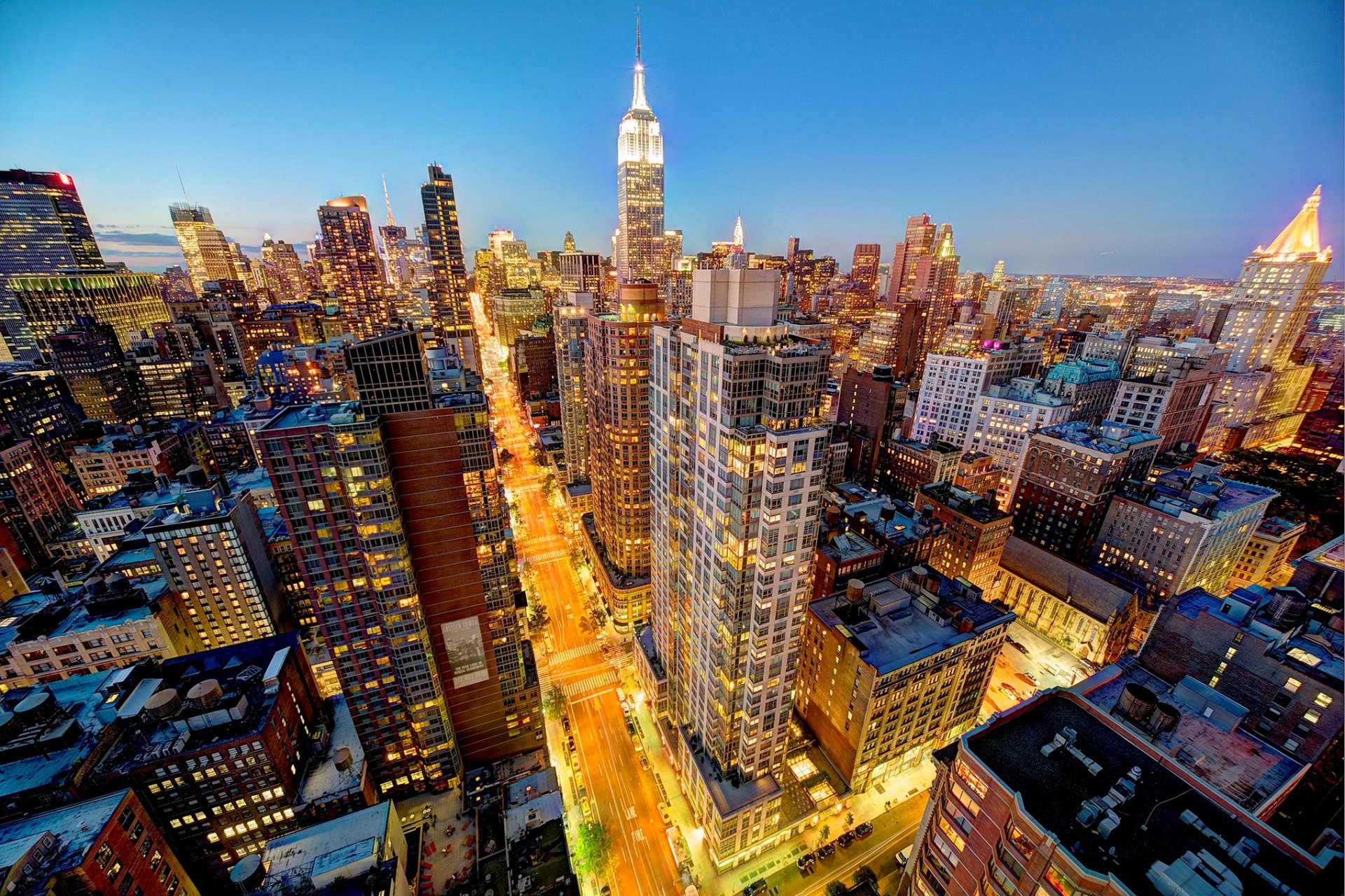 new york stati uniti midtown manhattan sixth avenue empire state building chelsea stratus midtown empire state building città sera grattacieli grattacieli edifici tetti luci strada luce