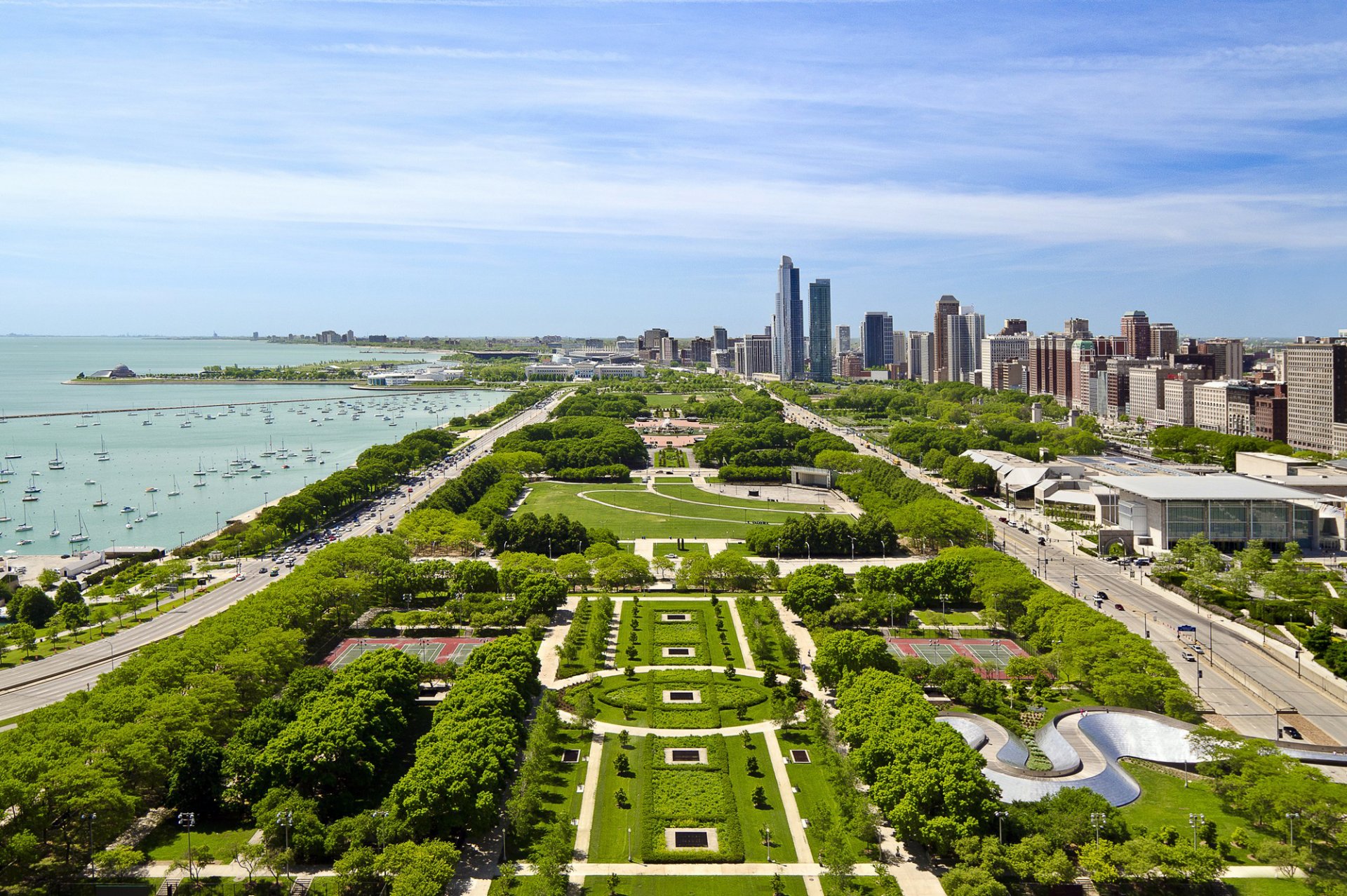 usa zuhause gebäude park gras bäume grün straßen küste ozean yachten ferne horizont himmel