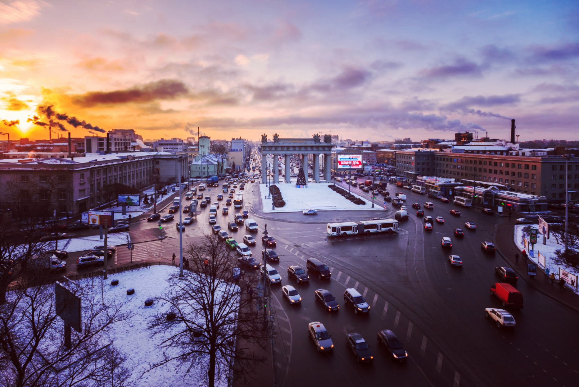 petersburg peter rosja petersburg ulica ruch domy budynek brama moskiewska aleja moskiewska