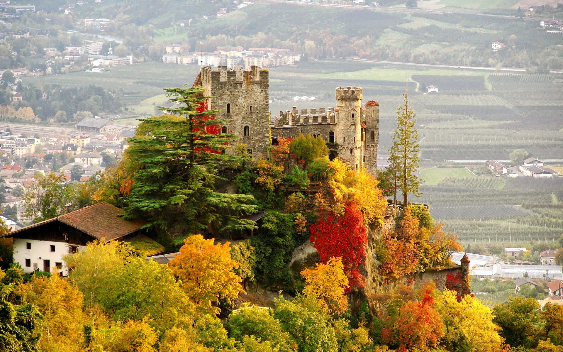 castle italy brunnenburg town autumn tree photo