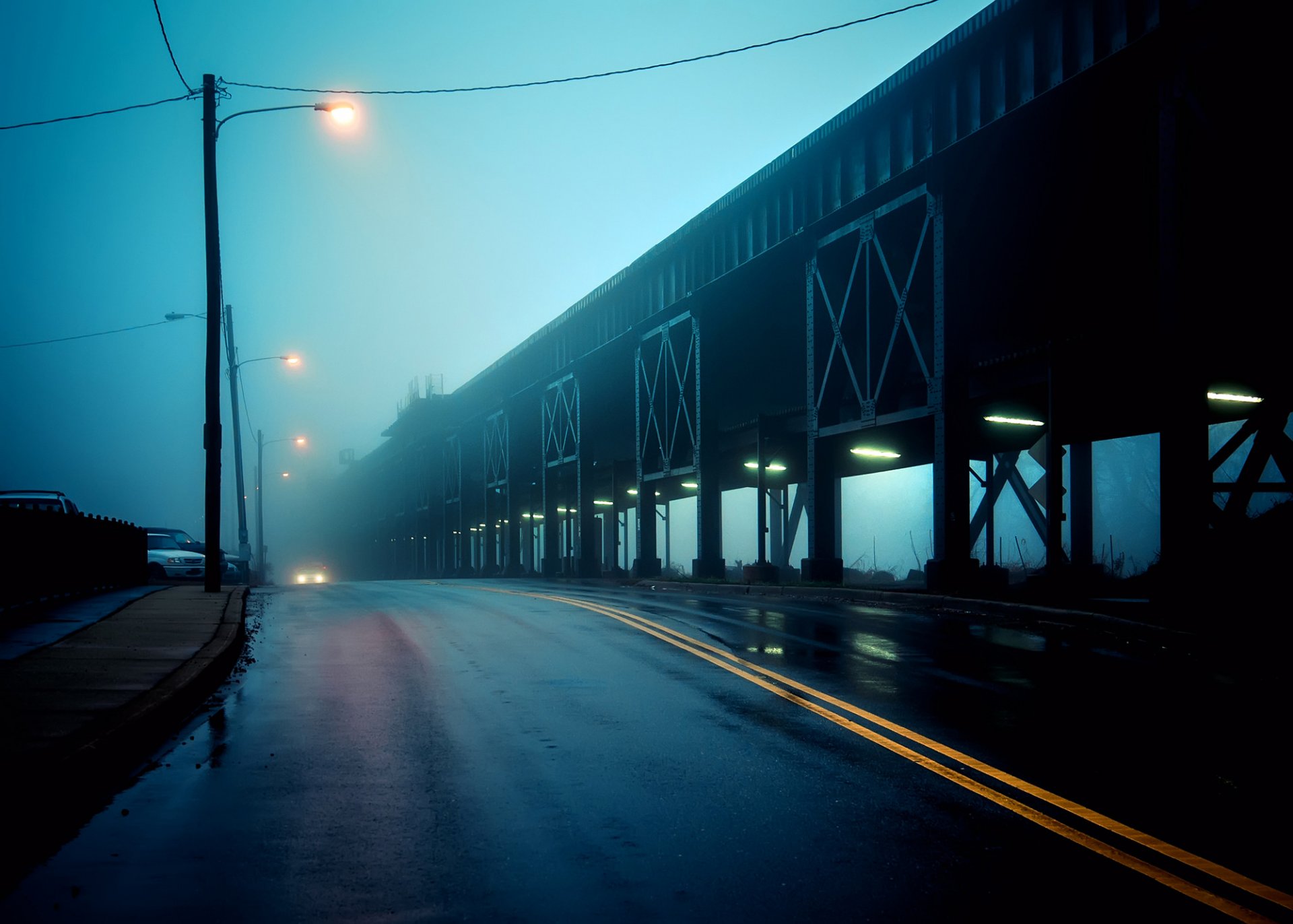 richmond viadukt virginia usa vereinigte staaten von amerika virginia stadt straße brücke lichter dämmerung nebel