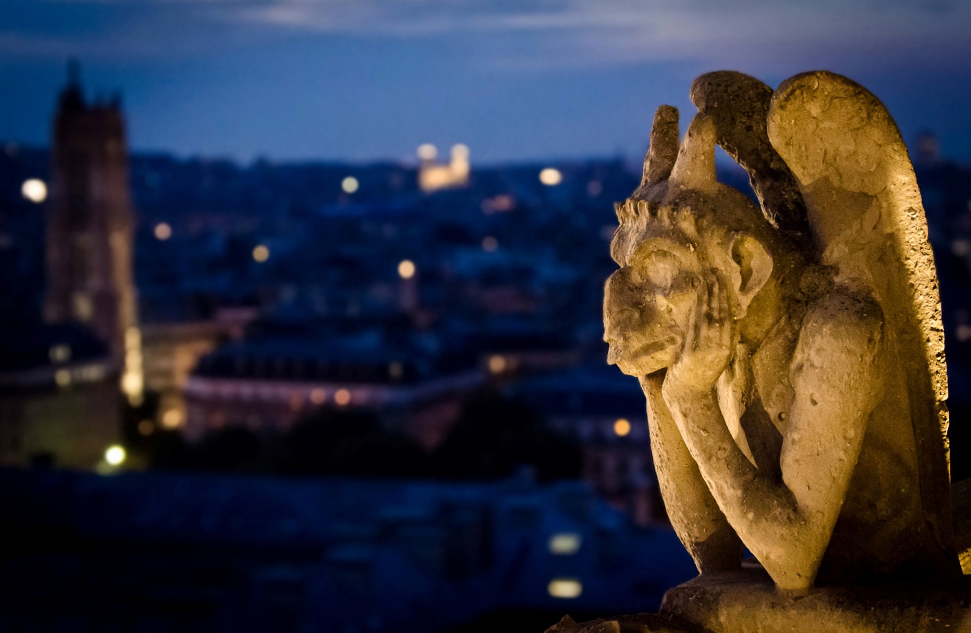 notre dame de paris frankreich paris notre dame de paris kathedrale unserer lieben frau von paris gargouille gargoyle wasserspeier skulptur stadt nacht unschärfe