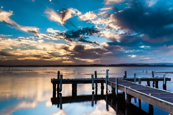 Reflection of the sky and clouds in crystal water