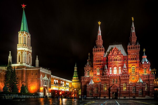 Night Moscow Kremlin Red Square