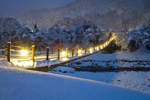 The frozen river is especially beautiful at night