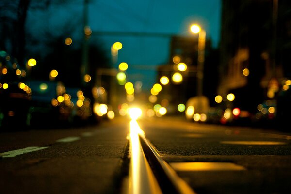 Blurred night lights on the road