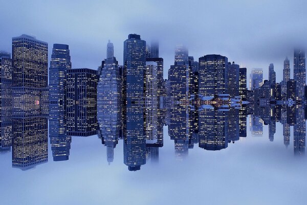 Reflection of New York in the harbor