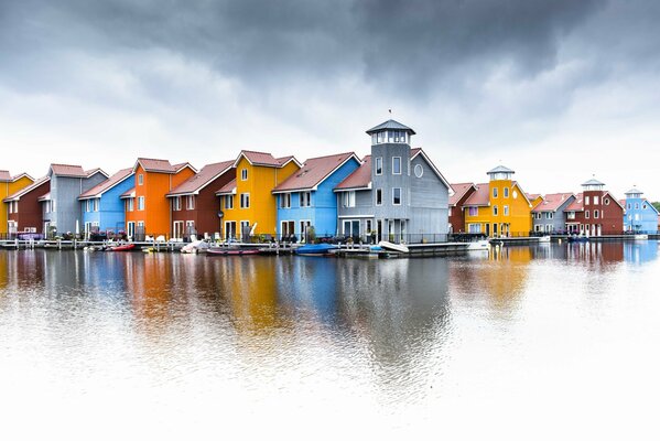 A city on the water. Reflection of the sky