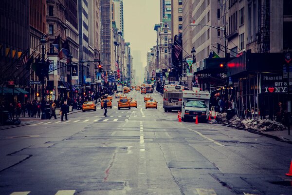 Taxi on the street of evening New York