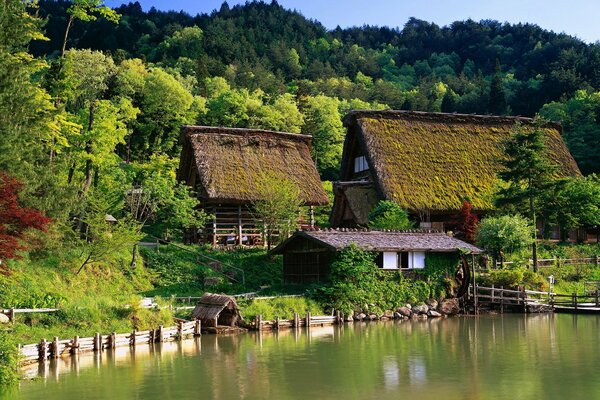 Abandoned farm in on the riverbank