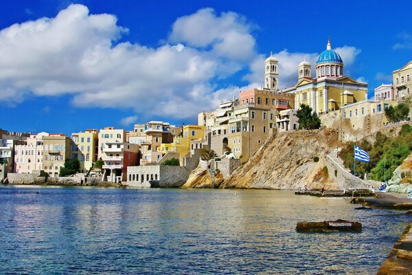 Panorama of the Greek city on the sea coast