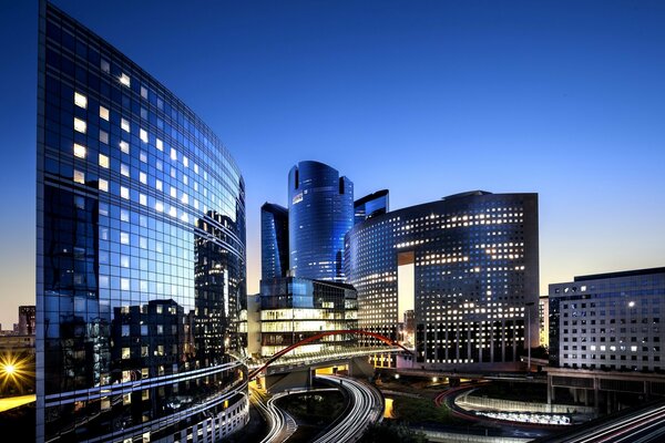 France at night at dusk with skyscrapers