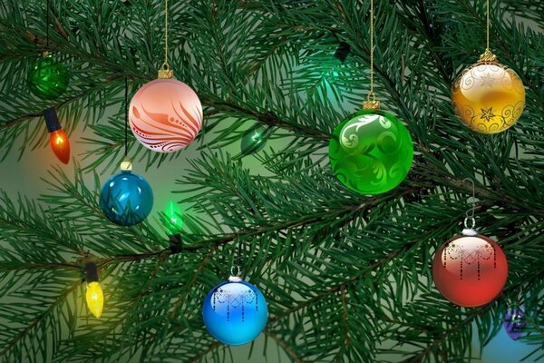 Bolas de Navidad en el árbol verde