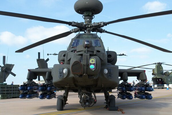 Powerful AH-64 helicopter at the helicopter station