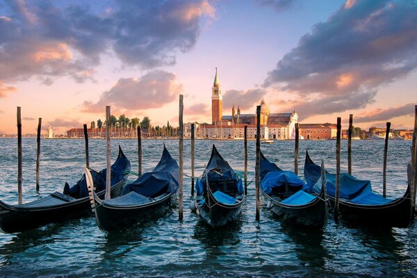 Gondolas on the sea in Venice