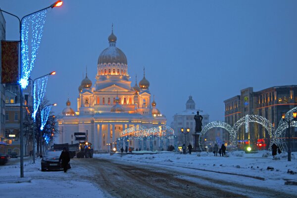 Cathedral in Russia. Saransk in winter. Winter Cathedral