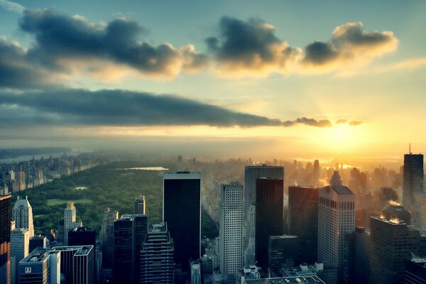 New York sunset and clouds