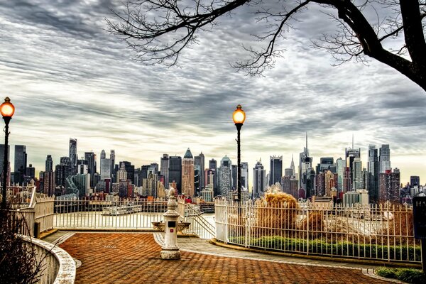 Beautiful autumn landscape of New York against the backdrop of skyscrapers. USA