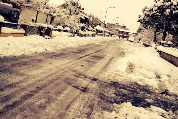 Winter road cleared of snow