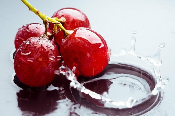 Increíble combinación de uvas rojas contra el fondo del agua