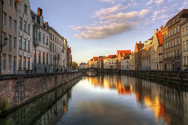 Bridge and Canal of Belgium in the evening