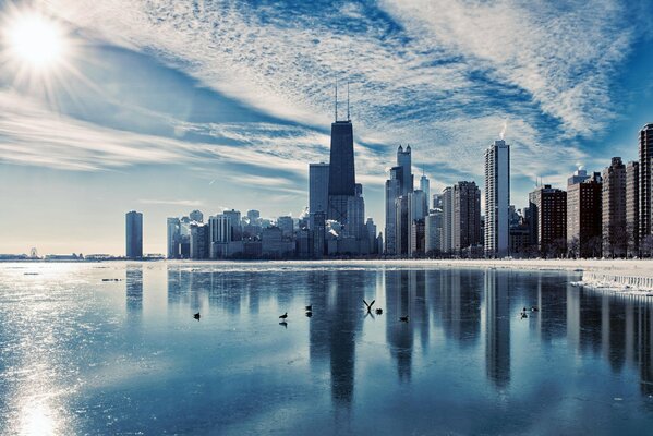 Chicago skyscrapers reaching up to the clouds