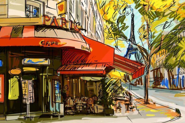 Croquis d un café au coin de la rue