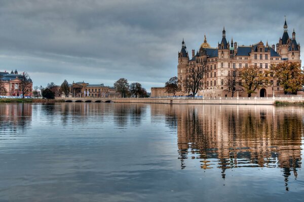 Castle in Germany with reflection in the river