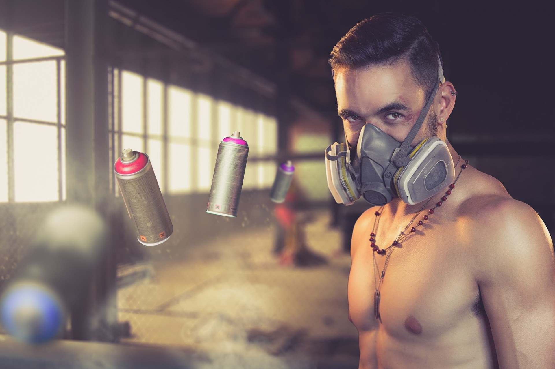 pots respirateur artiste homme graffiti peinture