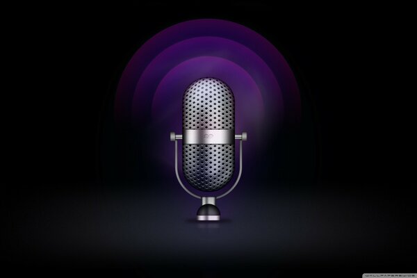 On a black background in a purple areola microphone