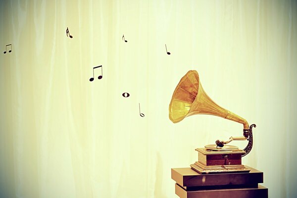 Vintage gramophone with music