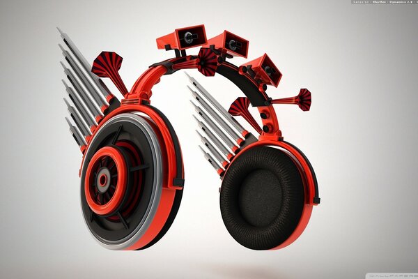 Red 3d headphones in rhythm style