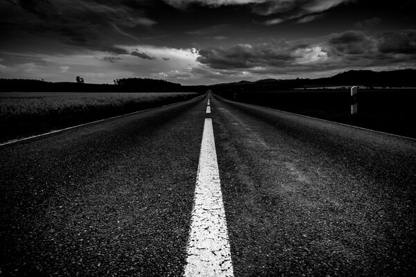 Fotografía en blanco y negro de la carretera